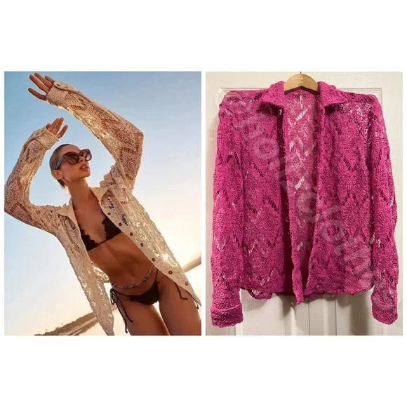 Free People NWOT Until Sundown Lace Button Down Shirt S - Picture 7 of 15